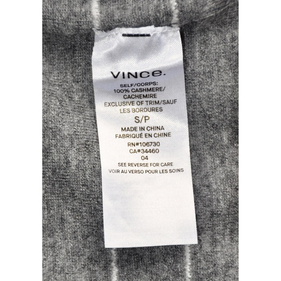 VINCE NWT 100% CASHMERE STRIPED BELL SLEEVE HEATHER STONE/STERLING SWEATER. S - Picture 14 of 15
